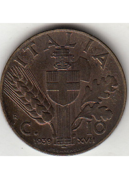 1939 10 Centesimi Impero Bronzo Italia Vittorio Emanuele III